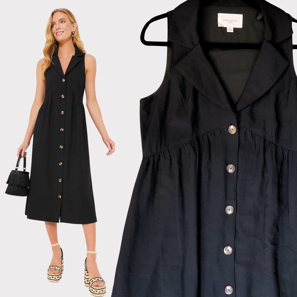 Pomander Place Navy Button-Down Midi Dress